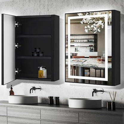 20 x 30 Inch Black Medicine Cabinet Mirror with Lights 3 Color Anti-Fog 30 Inch Bathroom Lighted Medicine Cabinet with Mirror and Light Led Medicine Cabinet Mirror with Storage for Bathroom