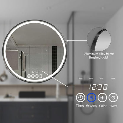 28 Inch Wall-Mounted Round Bathroom Mirror with LED-Lights - Frame Vanity Mirrors (28" x 28", Black)
