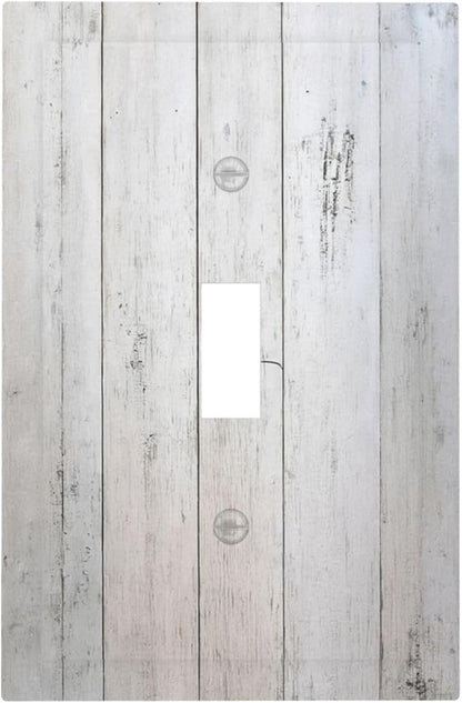 Rustic White Grey Wood Grain Decorative Light Switch Cover 1 Gang Single Toggle Decorator Outlet Wall Plate Device Electrical Faceplate Switchplates for Bedroom Bathroom Decor