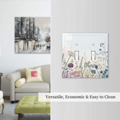 Colorful Wildflower Watercolor Dandelion Floral Decorative Switch Plates 2 Gang Double Toggle Outlet Light Switch Cover Wall Plate Electrical Faceplate For Cabin Home Decor