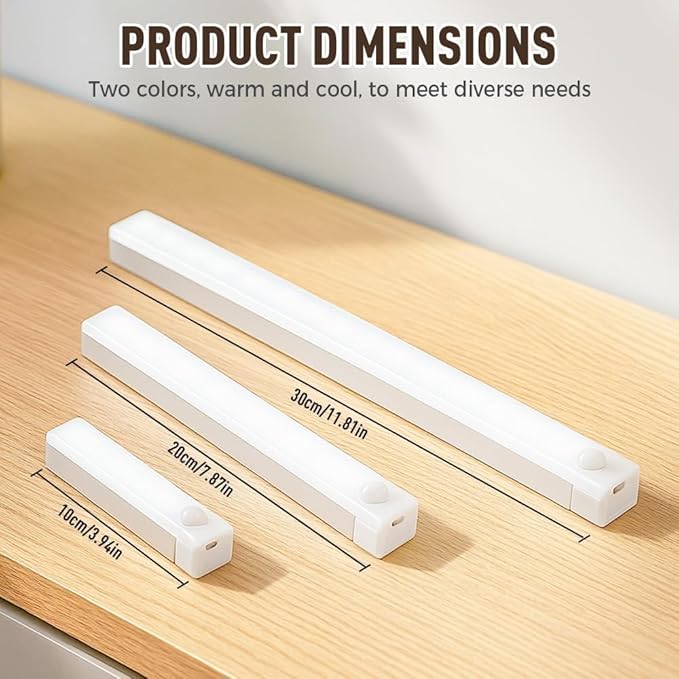 Punch-Free Smart Sensor Magnetic Rechargeable LED Lights, Motion Sensor Light Indoor for Stairs, Wardrobe, Cabinet (4PCS White Light,10cm/3.94in)