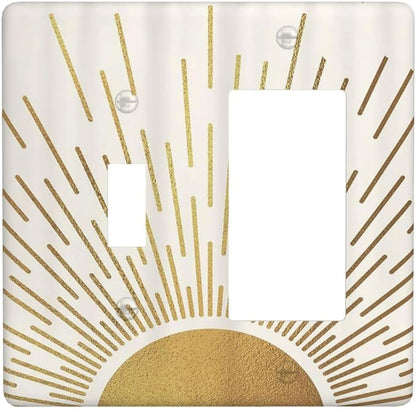 Decorative Outlet Covers Boho Mid Century Gold Sun Sunbeams 2 Gang Light Switch Cover Plate Single Toggle 1 Rocker Wall Plates for Electrical Outlets Switch Plate Covers for Bedroom Decor