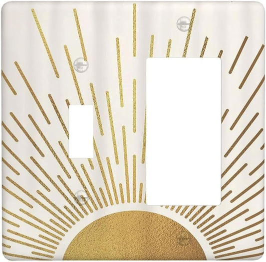 Decorative Outlet Covers Boho Mid Century Gold Sun Sunbeams 2 Gang Light Switch Cover Plate Single Toggle 1 Rocker Wall Plates for Electrical Outlets Switch Plate Covers for Bedroom Decor