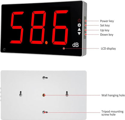 Sound Level Meter with Large LCD Screen Wall Mounted Digital Noise Meter Decibel Monitoring Tester Noise Volume Measuring Instrument 30-130dB Measuring Range with Sound Alarm