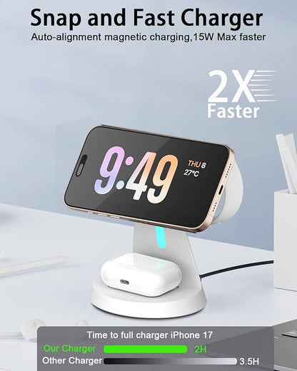 3 in 1 Wireless Charging Station for Apple Magsafe Charger Stand,Fast Magnetic Wireless Charger Station for iPhone 17 Air 16 15 14 13 12 Series,Apple Watch,Airpods