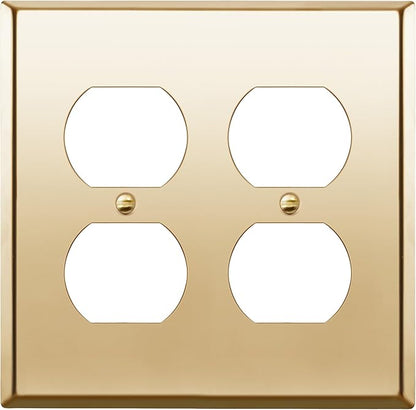 ENERLITES Double Duplex Receptacle Metal Wall Plate, Socket Outlet Switch Cover, Stainless Steel 201, Corrosion Resistant, Size 2-Gang 4.50" x 4.57", 7722-PB, Polished Brass, Gold