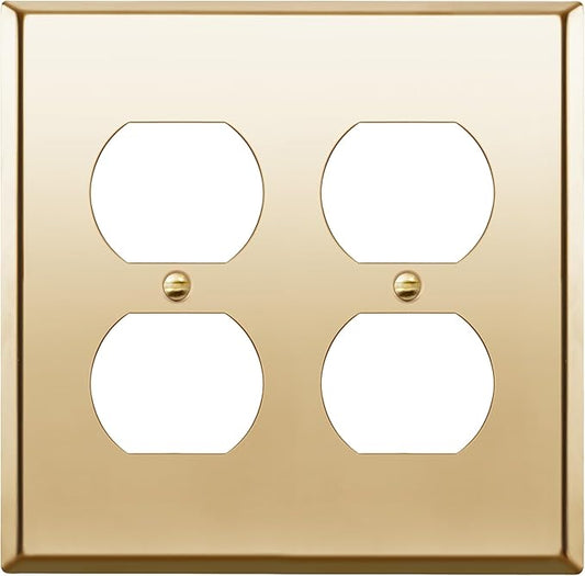 ENERLITES Double Duplex Receptacle Metal Wall Plate, Socket Outlet Switch Cover, Stainless Steel 201, Corrosion Resistant, Size 2-Gang 4.50" x 4.57", 7722-PB, Polished Brass, Gold