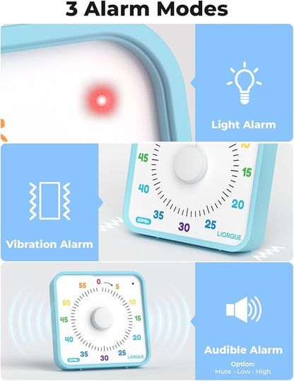 LIORQUE 60 Minute Visual Timer for Kids and Adults, Non-Ticking 7.5 Inch Large Visual Countdown Timers for Classroom Desk Countdown Clock with Magnetic Backing, Kids Pomodoro Timer Clock