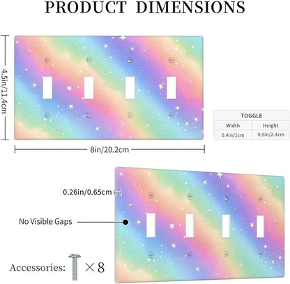 Decorative Light Switch Cover Plate Pink Blue Purple Iridescent Rainbow 4 Gang Wall Plates for Electrical Outlets Quad Toggle Switch Plate Covers Outlet Covers Faceplate for Bedroom Decor