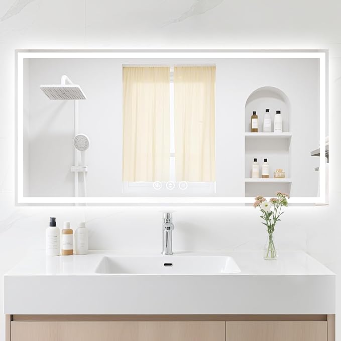 24X48 LED Bathroom Mirror with Lights, Anti-Fog, Backlit + Front Lit (CRI>90), Lighted Bathroom Vanity Mirror for Wall, Memory Function, Dimmable, Tempered Glass, Shatter-Proof