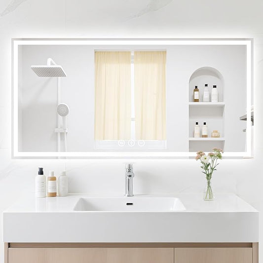 24X48 LED Bathroom Mirror with Lights, Anti-Fog, Backlit + Front Lit (CRI>90), Lighted Bathroom Vanity Mirror for Wall, Memory Function, Dimmable, Tempered Glass, Shatter-Proof