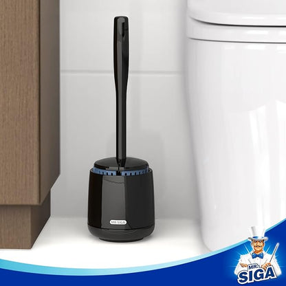 MR.SIGA Toilet Bowl Brush and Holder, Premium Quality, with Solid Handle and Durable Bristles for Bathroom Cleaning, Black, 1 Pack
