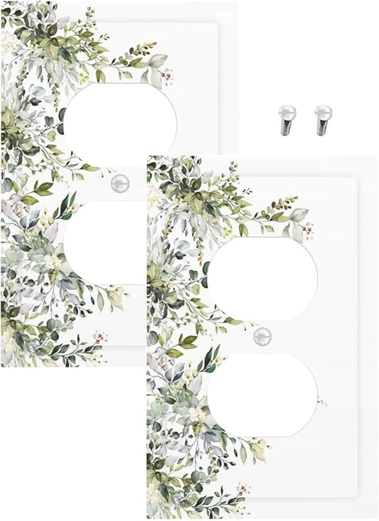 Decorative Outlet Covers Rustic Eucalyptus Leaves Green Leaf 1 Gang Duplex Light Switch Cover Plate Unique Wall Plate Electrical Switch Plate Covers for Bedroom Home Decor（2 Pack）