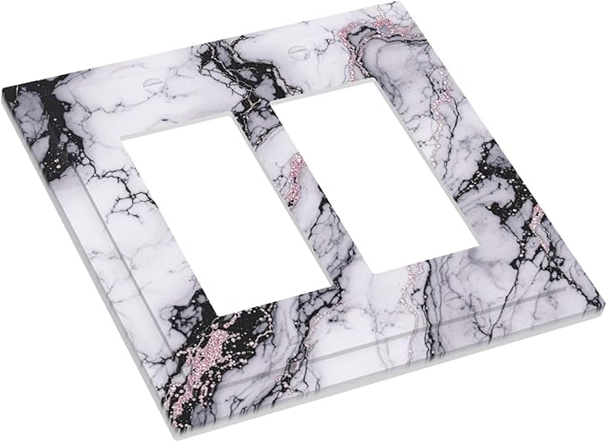 Decorative Outlet Covers White Marble Pattern Black Lines Pink Lines 2 Gang Double GFCI Rocker Electrical Wall Panels Light Switch Cover Plate for living Room Office Decor