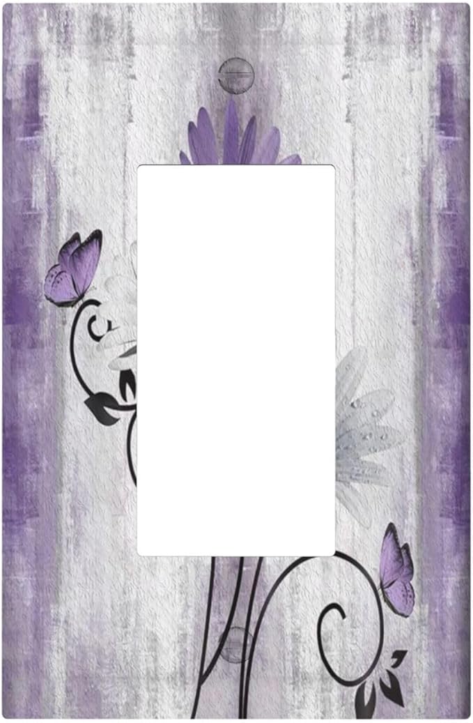 Decorative Outlet Covers Rustic White Purple Daisy Floral Flower 1 Gang Single Decora GFCI Device Light Switch Covers Plate 1 Rocker Wall Plate Jumbo Switch Cover Plate for Home Decor
