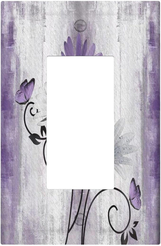Decorative Outlet Covers Rustic White Purple Daisy Floral Flower 1 Gang Single Decora GFCI Device Light Switch Covers Plate 1 Rocker Wall Plate Jumbo Switch Cover Plate for Home Decor