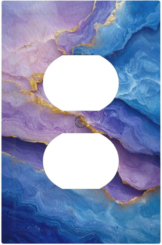 Decorative Outlet Covers Abstract Blue Purple Gold Marble Texture 1 Gang Duplex Light Switch Cover Plate Unique Wall Plate Electrical Switch Plate Covers for Bathroon Kitchen Home Decor