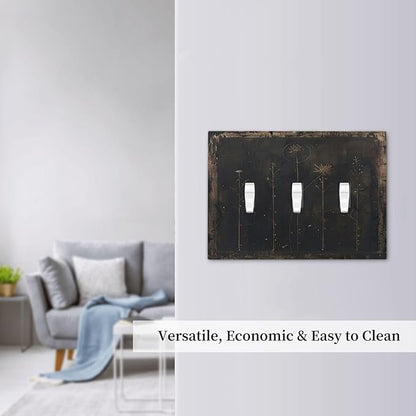 Decorative Light Switch Cover Plate Black And White Dandelion Art Vintage Wood Grain 3 Gang Wall Plate Triple Toggle Switch Plate Covers Electrical Outlet Cover for Farmhouse Cabin Decor