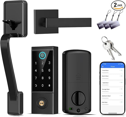 BEBASIA Heavy Duty Fingerprint Smart Door Lock for Front Door, APP Control Front Door Lock Sets, Auto Lock, Anti-Peeping Touchscreen Digital Keypad, Electronic Keyless Entry Deadbolt, Black