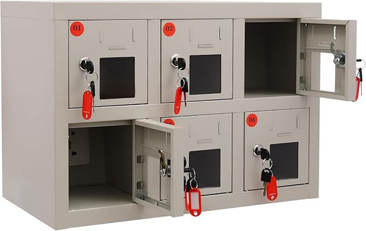 6 Slots Cell Mobile Phone Steel Locker with Lock, Cell Phone Locker with Charging Station, Cellphone Locker for Schools, Conference Rooms, and Offices