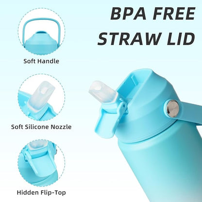 BJPKPK Insulated Water Bottle with Straw Lid, 18oz Thermo Water Bottles with Soft Nozzle, Flex Handle & Non-slip Boot, BPA Free Leak Proof Stainless Steel Metal Thermo, Tumblers, Cups,Sea Salt