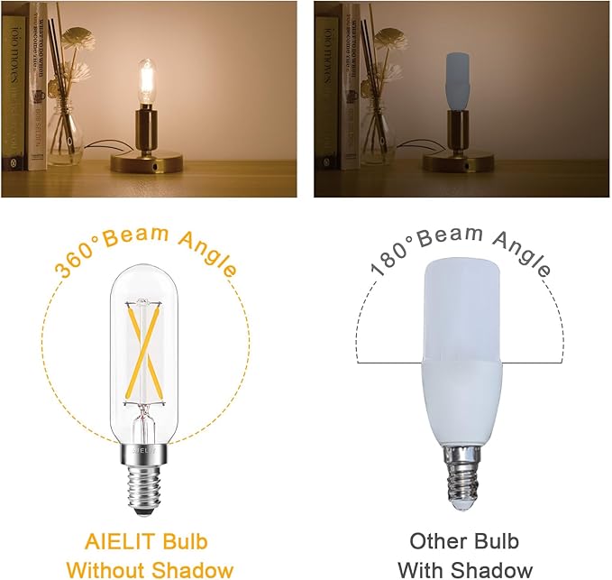 2W T8 Dimmable Candelabra LED Light Bulb, Soft White 3000K, E12 Small Chandelier Base, Tubular 25-Watt Equivalent Clear Vintage LED Edison Bulb for Display Cabinet Showcase Piano, 8-Pack