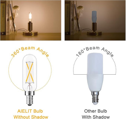 2W T8 Dimmable Candelabra LED Light Bulb, Soft White 3000K, E12 Small Chandelier Base, Tubular 25-Watt Equivalent Clear Vintage LED Edison Bulb for Display Cabinet Showcase Piano, 8-Pack