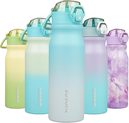 BJPKPK Insulated Water Bottle 25oz Stainless Steel Water Bottles with Straw and Carry Handle Double Wall Metal Thermal Flask,Sea Salt