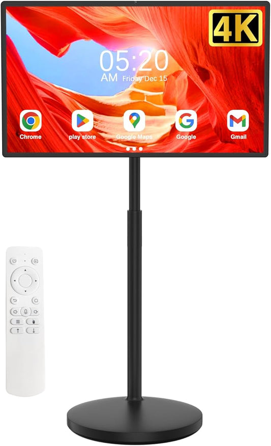 32-Inch Portable Smart Tablet, Portable TV on Wheels with 4K Camera, 8G RAM+128G Storage, Android 13 OS, Built-in Battery(Up to 8H), Full Swivel Rotation, Voice Remote Control(Black)