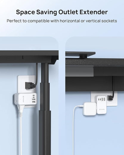 TROND Outlet Splitter with 360 Rotating Plug, 3 AC Plug Extender with 2 USB-C & 2 USB-A Ports, Additional Outlets off to Side, Useful Adapter with Rotating Design for Home Travel Cruise Essentials