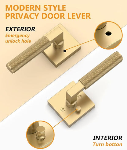 Asidrama 6 Pack Champagne Bronze Privacy Door Handles, Door Lever with Door Knobs Indoor for Bedroom or Bathroom, Heavy Duty Door Handles Interior with Locks for Left Right Sided Doors