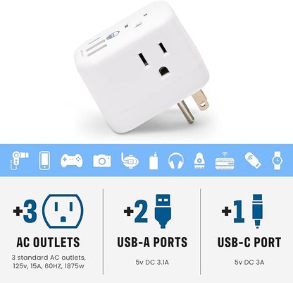 Cruise Approved Power Strip Foldable, Non Surge Protector Travel Power Strip, Multi Plug, 6 Outlets, 2 USB-A, 1 USB-C, & 3 AC Outlet for Carnival, Celebrity, Princess, & Major Lines in 2025 & 2026
