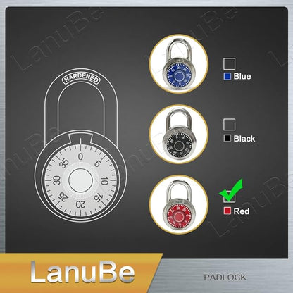 LanuBe Standard Dial Combination Lock, 2 inches. Wide, with Different Combinations, Red Turnplate, Pack of 12; Lock for School, Employee, Gym Sports Locker, Case, Toolbox