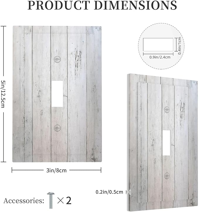 Rustic White Grey Wood Grain Decorative Light Switch Cover 1 Gang Single Toggle Decorator Outlet Wall Plate Device Electrical Faceplate Switchplates for Bedroom Bathroom Decor