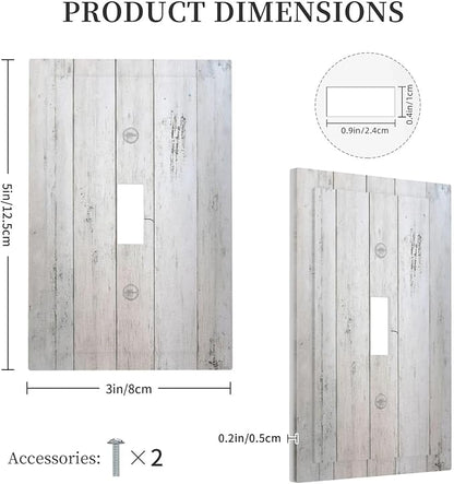 Rustic White Grey Wood Grain Decorative Light Switch Cover 1 Gang Single Toggle Decorator Outlet Wall Plate Device Electrical Faceplate Switchplates for Bedroom Bathroom Decor