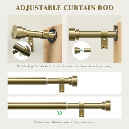 Oneach 2-Pack Heavy Duty Curtain Rods for Windows 48 to 84 Inch, 1 Inch Pole Adjustable Curtain Rod Set with Easy Installation and Modern Design (Antique Gold, 16 to 88 Inch)