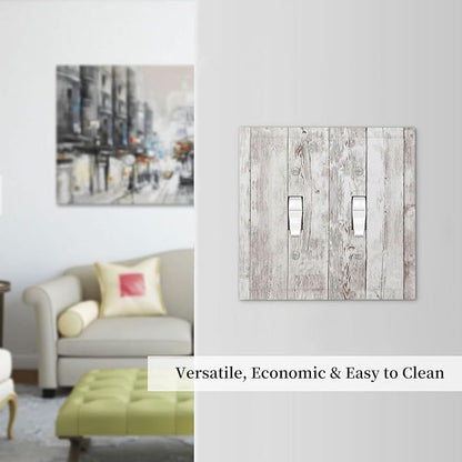 Decorative Switch Plates Rustic Vintage White Wood Grain 2 Gang Double Toggle Outlet Light Switch Cover Wall Plate Electrical Faceplate for Farmhouse Home Decor