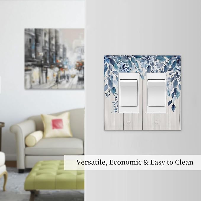 Eucalyptus Rustic Watercolor Plant Decorative Outlet Covers 2 Gang Double Gfci Rocker Electrical Wall Panels Light Switch Cover Plate For Farmhouse Home Decor