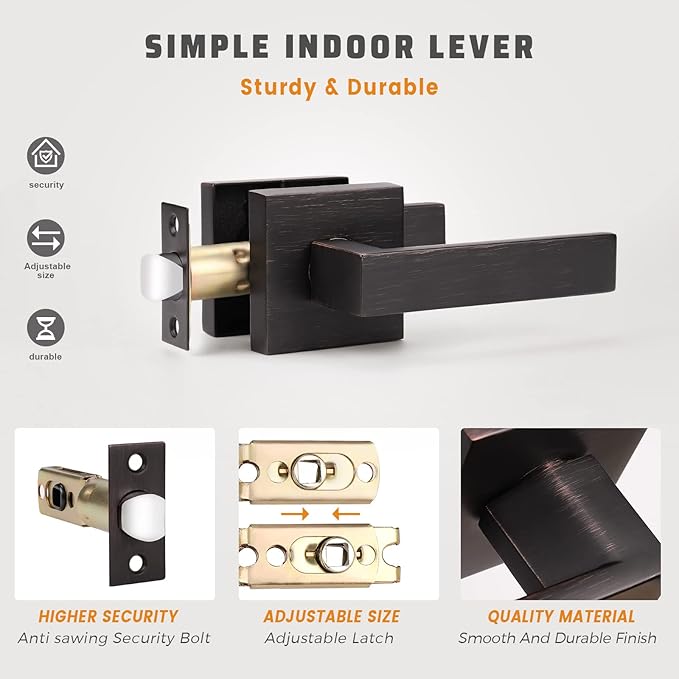 KNOBWELL Oil Rubbed Bronze Interior Door Handles Heavy Duty Door Levers Passage Door Handle Set Durable Door Hardware, Left or Right Handing, Easy Installation 3 Pack 2.07 lb One Lever