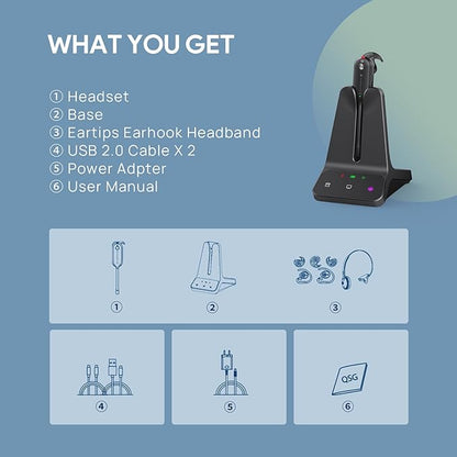 Yealink Wireless DECT Headset WH63 E2,Teams Certified,Single Ear (Mono) Convertible Headset,Connects to Desk Phone&Computer,Noise Canceling Microphone,3 Wearing Styles