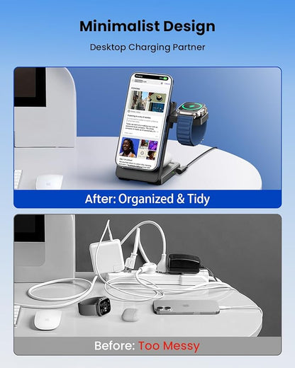 Magnetic Wireless Charger Stand for iPhone: CIYOYO Qi2 15W Max 3-in-1 Fast Charging Station, Foldable Wireless Charger for iPhone 17 16 15 14 13 12 Series, Apple Watch & AirPods, Portable Travel Dock