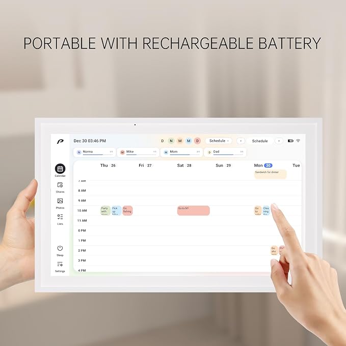 Digital Calendar, 15.6 inch Wall Planner & Chore Chart, Rechargeable Full HD Touchscreen Display, Portable Smart Family Organizer, Event Planner, Perfect for Family Schedules, No Subscription, Christmas Gifts for Dad Mom
