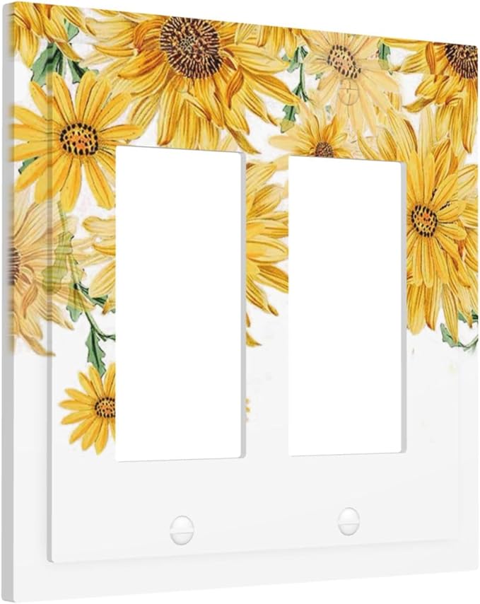 Sunflower Yellow Flowers Floral Decorative Outlet Covers 2 Gang Double GFCI Rocker Electrical Wall Panels Light Switch Cover Plate for Bed Room Living Room Decor