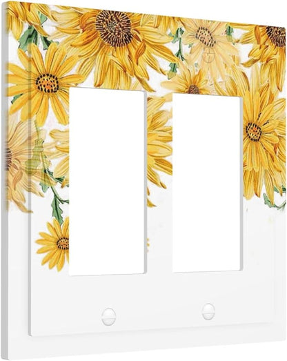 Sunflower Yellow Flowers Floral Decorative Outlet Covers 2 Gang Double GFCI Rocker Electrical Wall Panels Light Switch Cover Plate for Bed Room Living Room Decor