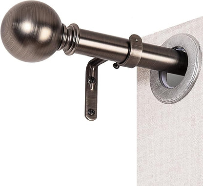 Curtain Rods for Windows 18 to 145 inches, 1 Inch Modern Metal Drapery Rods, Adjustable Heavy Duty Curtain Pole with Round Finials(18"-145"Antique Nickel)