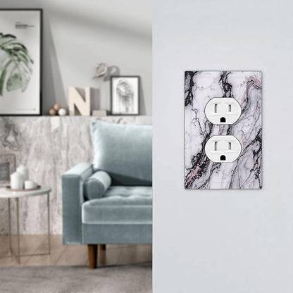 Outlet Covers White Marble Pattern Black Lines Pink Lines 1 Gang Duplex Wall Plate Decorative Switch Plates Electrical Receptacle Faceplate Light Switch Cover for living Room Office Decor