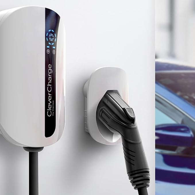 CleverCharge EV-114A Wi-Fi Enabled Level 2 EV Charger, Hardwired EVSE with J1772 Connector & CleverKey AI, Up to 48A / 240V, UL/Energy Star Rated, 25ft Cable, Soft White