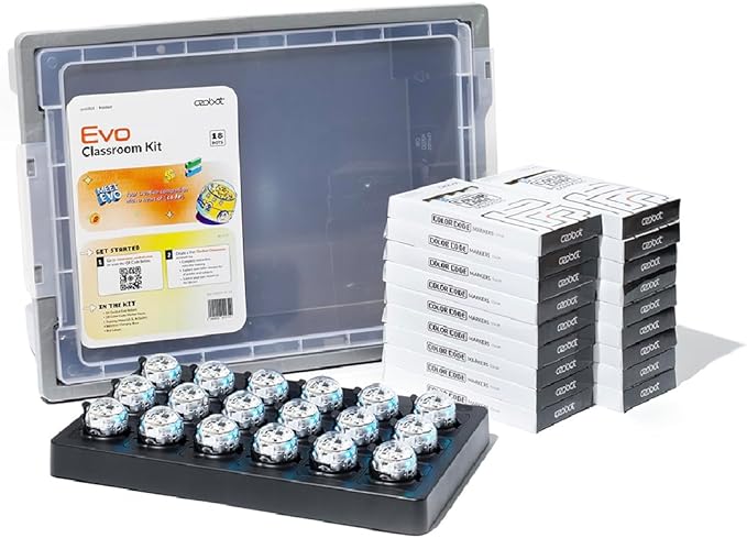 Ozobot Evo Classroom Kit (18 Bots): Professional STEM Education Set for Grades K-12, Includes 18 Robots, Charging Cradle, Color Code Markers, and Access to 700+ Lesson Plans for Teachers and Schools
