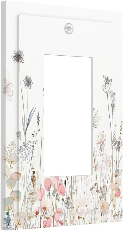 Floral Watercolor Wildflower Dandelion Plant Decorative Outlet Covers 1 Gang Single Rocker Light Switch Cover Plate Wall Plates GFCI Faceplate for Farmhouse Bed Room Decor