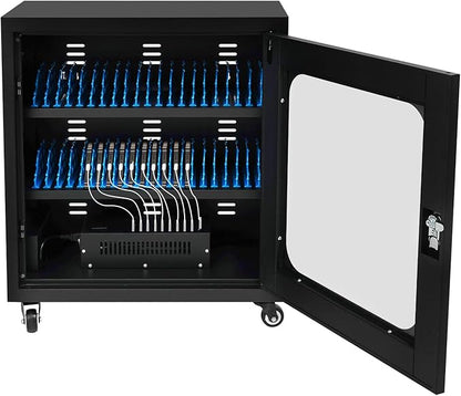 40-Slot Cell Phone Charging Station Cabinet with USB, 400W High-Power Portable Mobile Charging Locker with Wheels & Lockable Tempered Glass Door (Black)